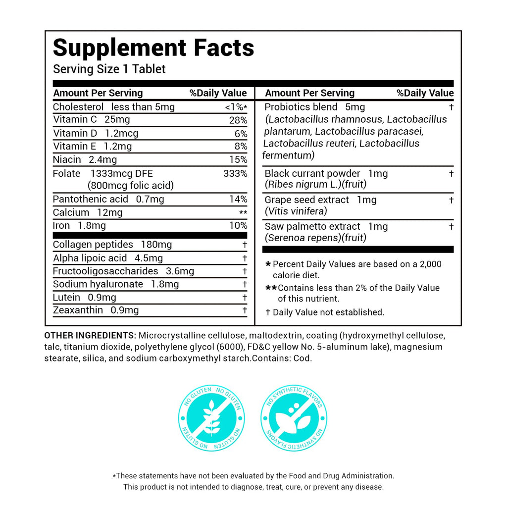 DrBioCare Collagen Peptides for Women, Beauty Vitamin & Mineral Supplement,Contains Vitamin D3, Probiotics for Women & Collagen Peptides,Vitamin B Complex,Vitamin E 120 Tablets