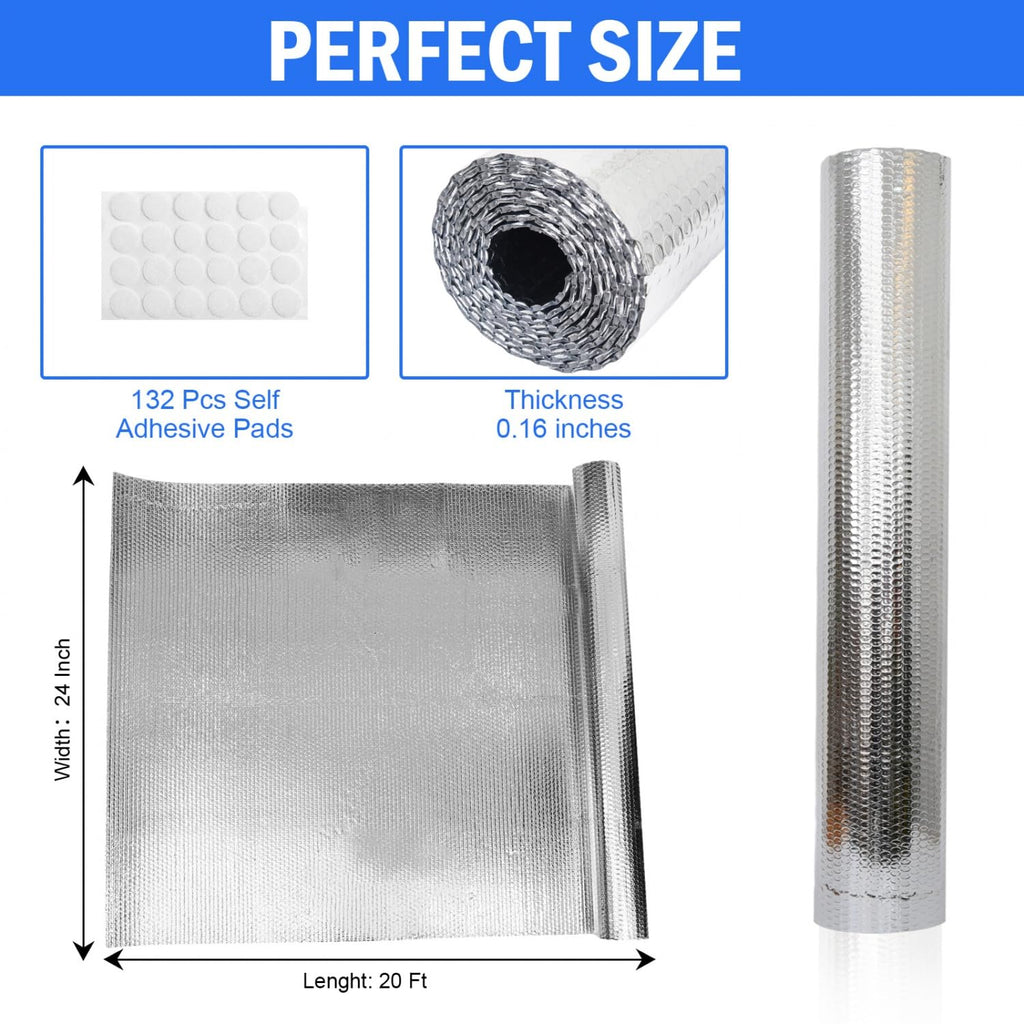 YoleShy Double Reflective Insulation 24 in X 20 FT RV Window Insulation for Summer Heat Reflective Window Film for Roof, Car, Garage Doors