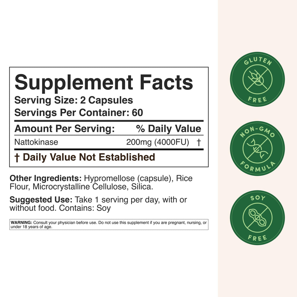 Nattokinase Supplement, 4,000 FU per Serving, 120 Capsules