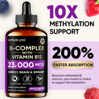 Venture Pal Vitamin B Complex Liquid Drops, B12 Methylcobalamin | B9 Folic | B1,B2,B3,B5,B6,B16 - Vitamin C, Choline, Inositol, Immune & Energy Metabolism, Brain & Heart Support