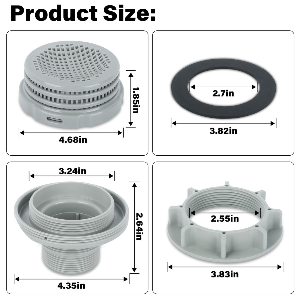 10746 （4 piece set）Strainer for Intex pool replacement parts, includes pool large filter parts 10744 10256 10255 threaded filter connector nut washer