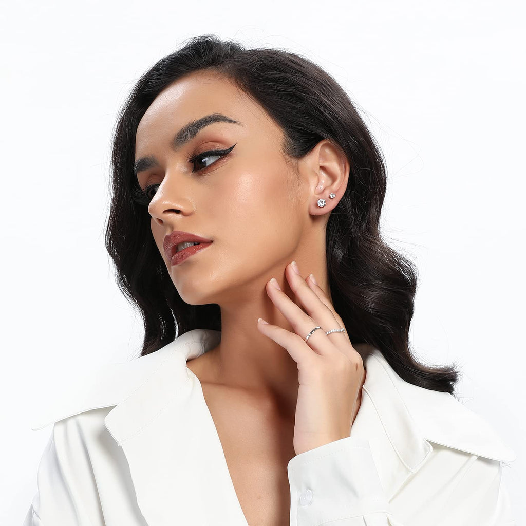 MDFUN Stud Earrings for Women Hypoallergenic Cubic Zirconia Earring 3MM