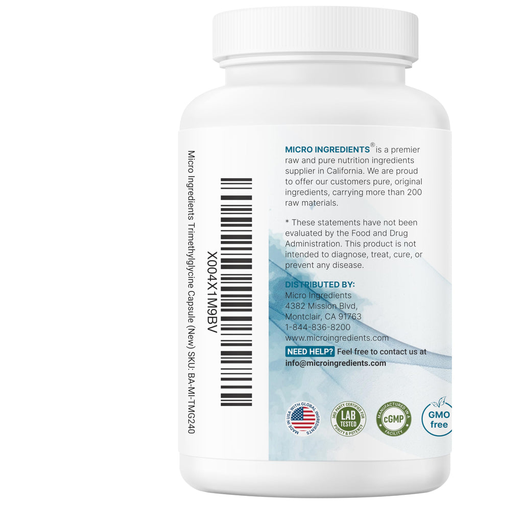 Micro Ingredients TMG 2000mg, 240 Capsules | Double Strength Betaine Anhydrous Trimethylglycine* | Non-GMO, Gluten Free