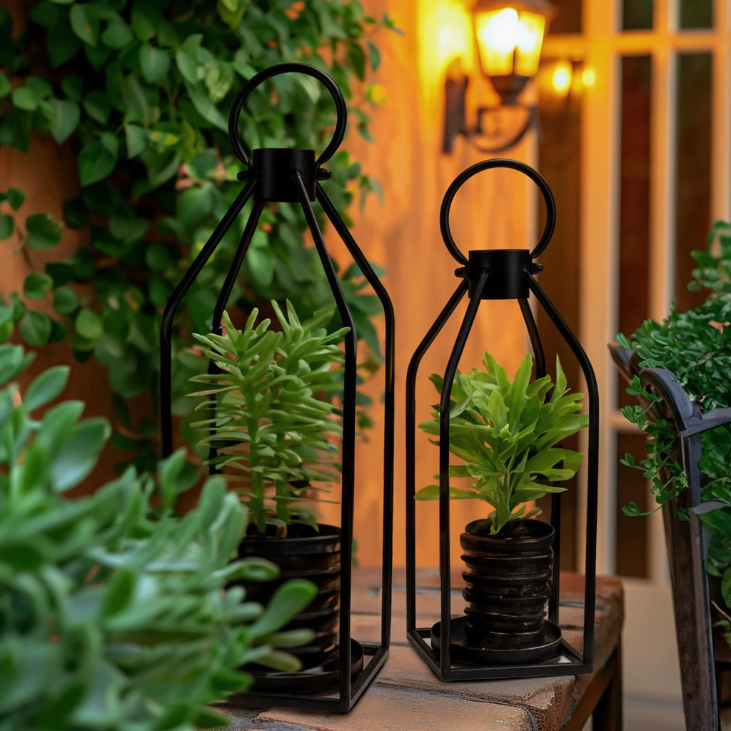 Homemory Modern Farmhouse Black Metal Lanterns 2PCS with Flameless Candle