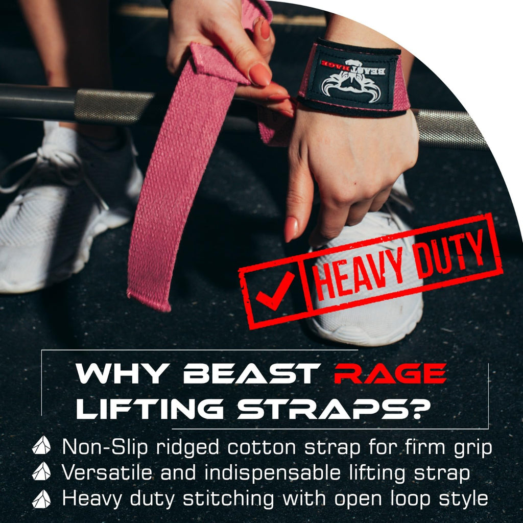 BEAST RAGE Lifting Wrist Straps for Weightlifting, Straps Gym Grip Power Workouts Lifting Straps Padded Cotton Men Women Wrap Lift, Deadlift Bodybuilding Weight Lifting Exercise Straps (Pink)