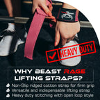 BEAST RAGE Lifting Wrist Straps for Weightlifting, Straps Gym Grip Power Workouts Lifting Straps Padded Cotton Men Women Wrap Lift, Deadlift Bodybuilding Weight Lifting Exercise Straps (Pink)