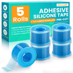 5 Rolls Soft Silicone Tape 1" x 5 Yards, Pre - Cut Waterproof Medical Tape, Silicone Tape for First Aid, Wound, Sensitive Skin