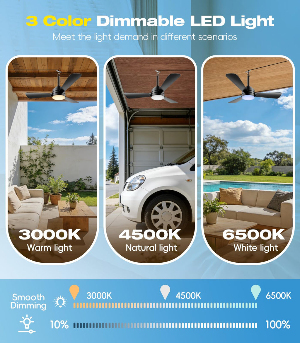 aetherlume 28 inch Plug-in Ceiling Fan Light with16.5ft long cord, Gazebo fan light Dimmable 3CCT LED,Reversible,Portable Hook Design for Bedroom Garage Tent Porch Kitchen patio