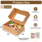 Moretoes 28pcs Cookie Boxes with Window, 9x6x3 Inch Brown Bakery Boxes Pastry Containers for Chocolate Covered Strawberries, Candy, Muffins, Donuts