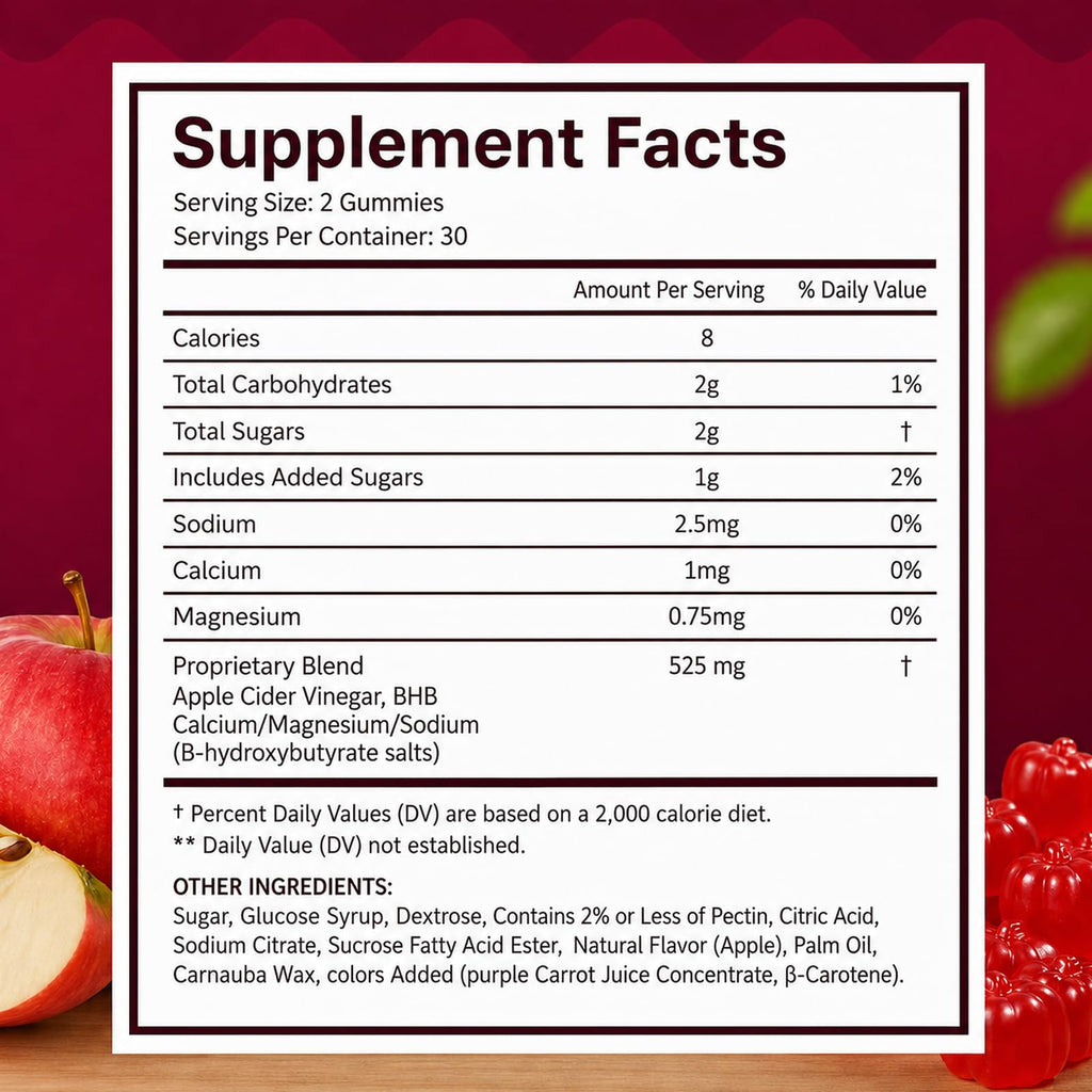 Gumitide Gummies, Made with Apple Cider Vinegar, BHB and Mineral Blend, Simple Chewable Format for Adults, Home Office and Travel, 60 Count (1 Pack)