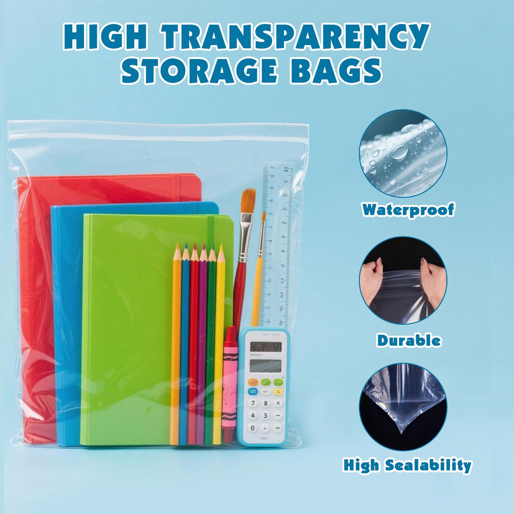 100 Pack Large 3 Gallon Storage Bags with Zipper Top, 16 x 18in Zipper Bags