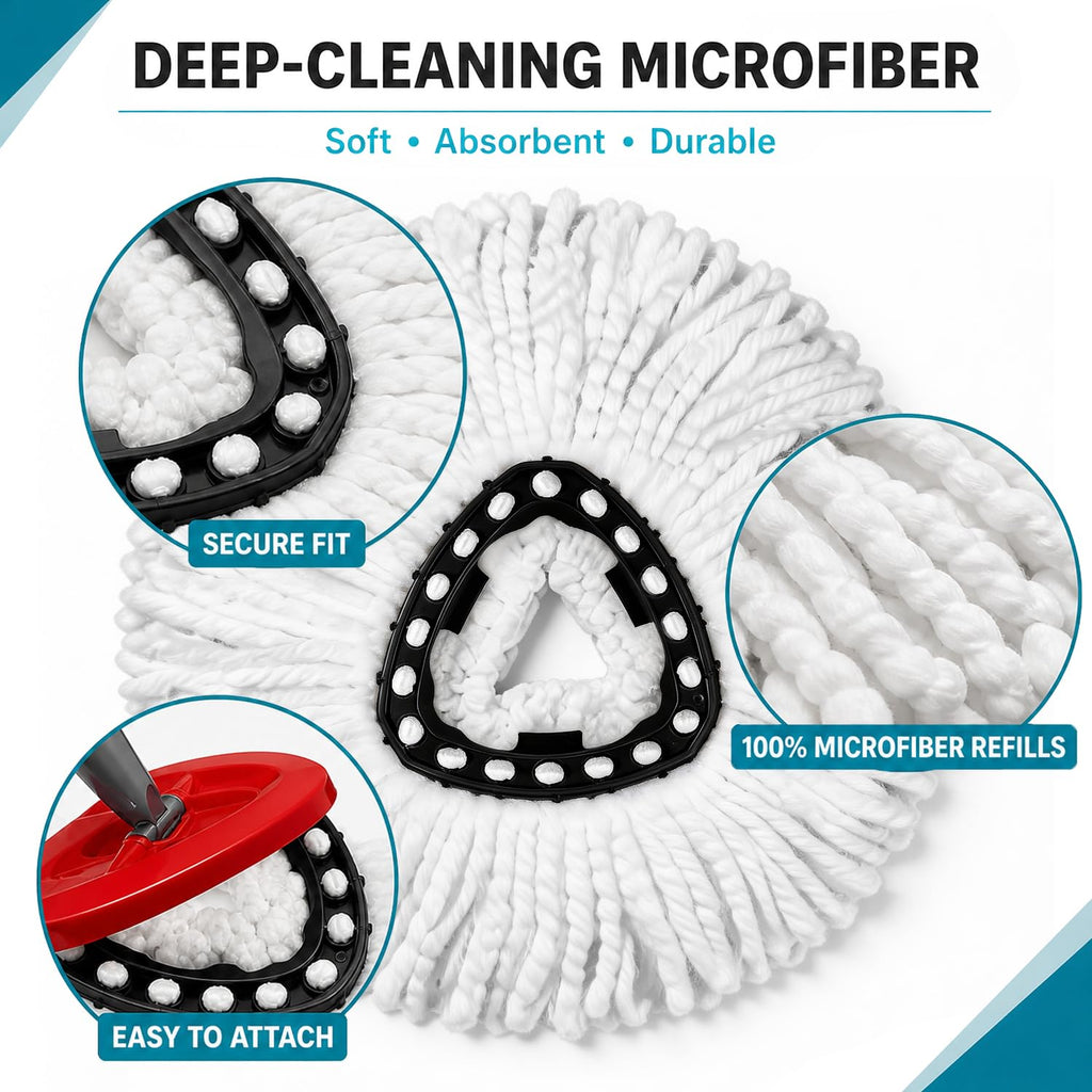 4 Pack Mop Head Replacement Compatible with O Cedar Triangle Swivel Mops,Spin Mop Replacement Head 100% Microfiber,Deep Cleaning,EPSUNORISE Compatible with O Cedar Mops(White)