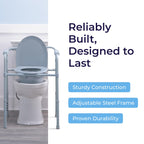 Drive Medical Folding Steel Bedside Commode Chair - Portable 3-in-1 Toilet Solution - Adjustable Height - 7.5 Qt Bucket Included - Durable Powder-Coated Steel Frame - Supports Up To 350 Lb