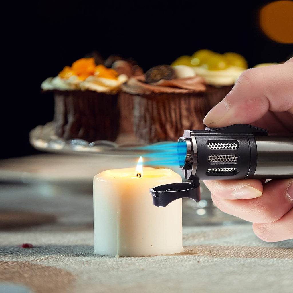 Urgrette 4 Pack Torch Lighter Triple 3 Jet Flame Refillable Butane Lighters Windproof Adjustable Portable Lighter (Butane Not Included)