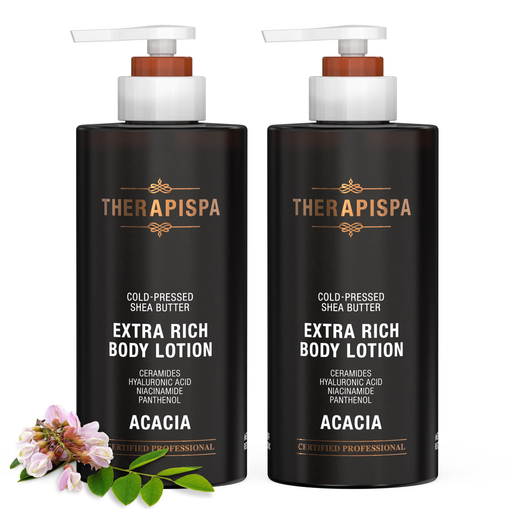 THERAPISPA Scented Body Lotion for Women – Deep Hydration & Nourishing Moisturizer with Shea Butter, Ceramides & Panthenol to Soften & Strengthen Extremely Dry Skin (Acacia, 17.0 fl oz)