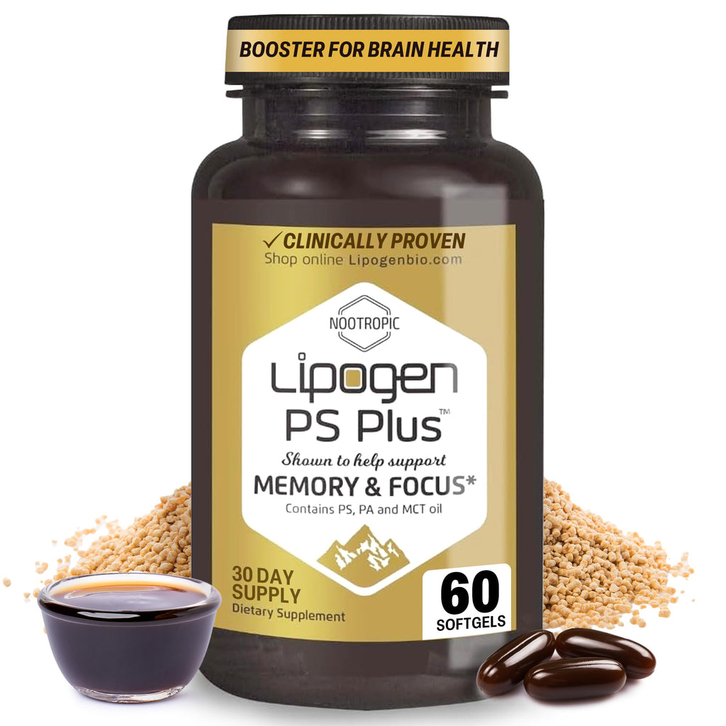 Lipogen PS Plus Brain Supplements for Memory and Focus - Premium Phosphatidylserine Brain Booster for Brain Health - Nootropic - 60 Softgels for One Month Supply