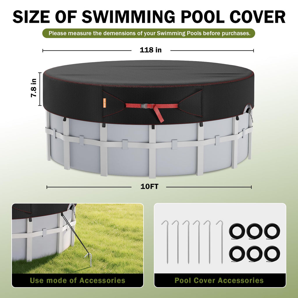 10 Ft Round Pool Cover, Solar Covers for Above Ground Pools, Stock Tank Pool Protector with Tightening Ratchet, Swimming Pool Cover Ideal for Waterproof and Dustproof