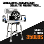 360° Swivel Shower Chair for Elderly and Disabled 400lbs Heavy Duty Bathing Transfer Stool with Armrests & Backrest Adjustable Height Bath Chair for Inside Shower Standard Bathrooms & Bathtubs Gray