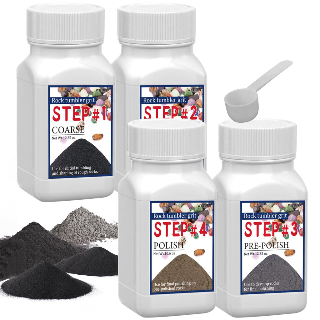 WKTURN Rock Tumbler Grit Set - 4 Step Tumbling Media (Coarse, Medium Grit, Pre-Polished, Final Polish), Set 2.0 for Any Brand of Rock Polisher
