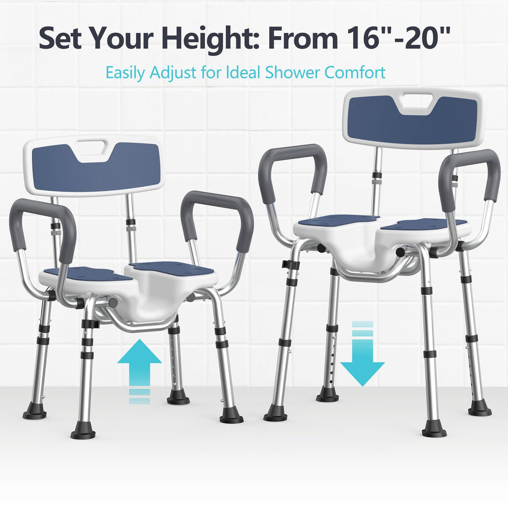 Shower Chair for Inside Shower U-Shape Seat,450lb Heavy Duty Shower Chair for Elderly and Disabled,Padded Armrests and Back,Height Adjustable Bath Chairs for Seniors Handicap,Easy Assembly