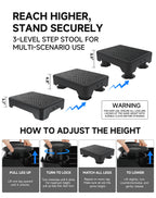 LIFTOZA Adjustable Step Stool for Adults, Bed Step Stools, 600 LBS Capacity Safety Wide Step Platform, Indoor and Outdoor Steps for Seniors, Non-Slip Stepping Stool Elderly Assistance, Black