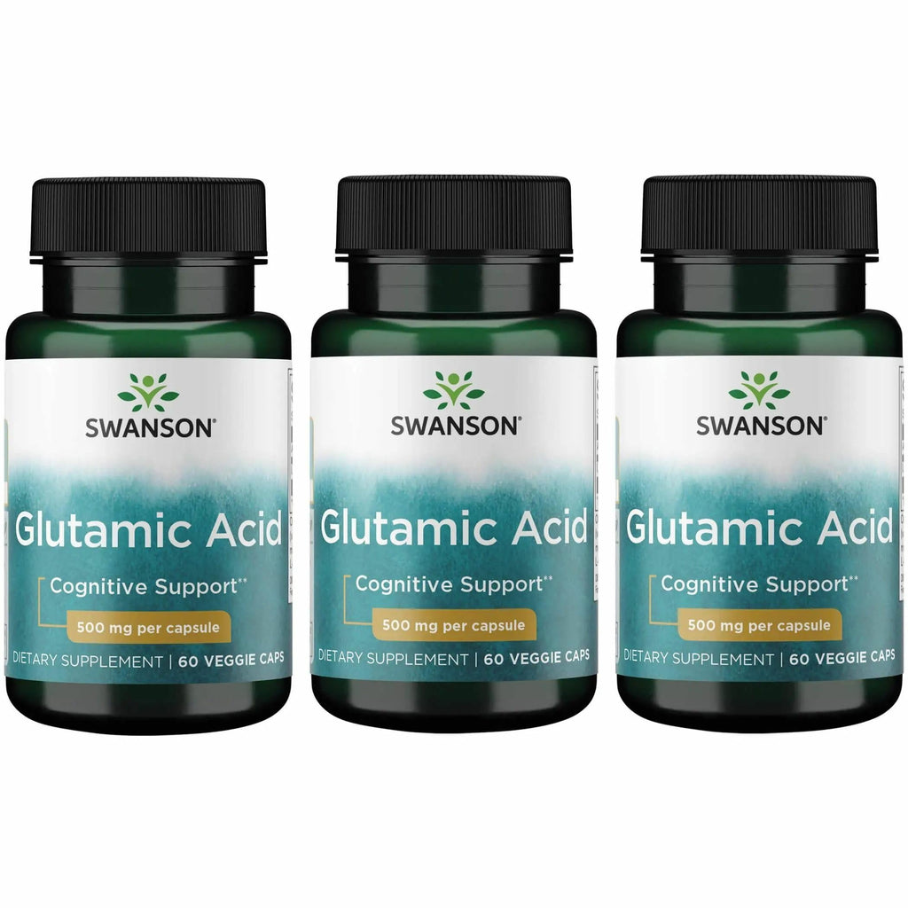 Swanson Amino Acid Glutamic Acid 500 Milligrams 60 Veg Capsules (3 Pack)