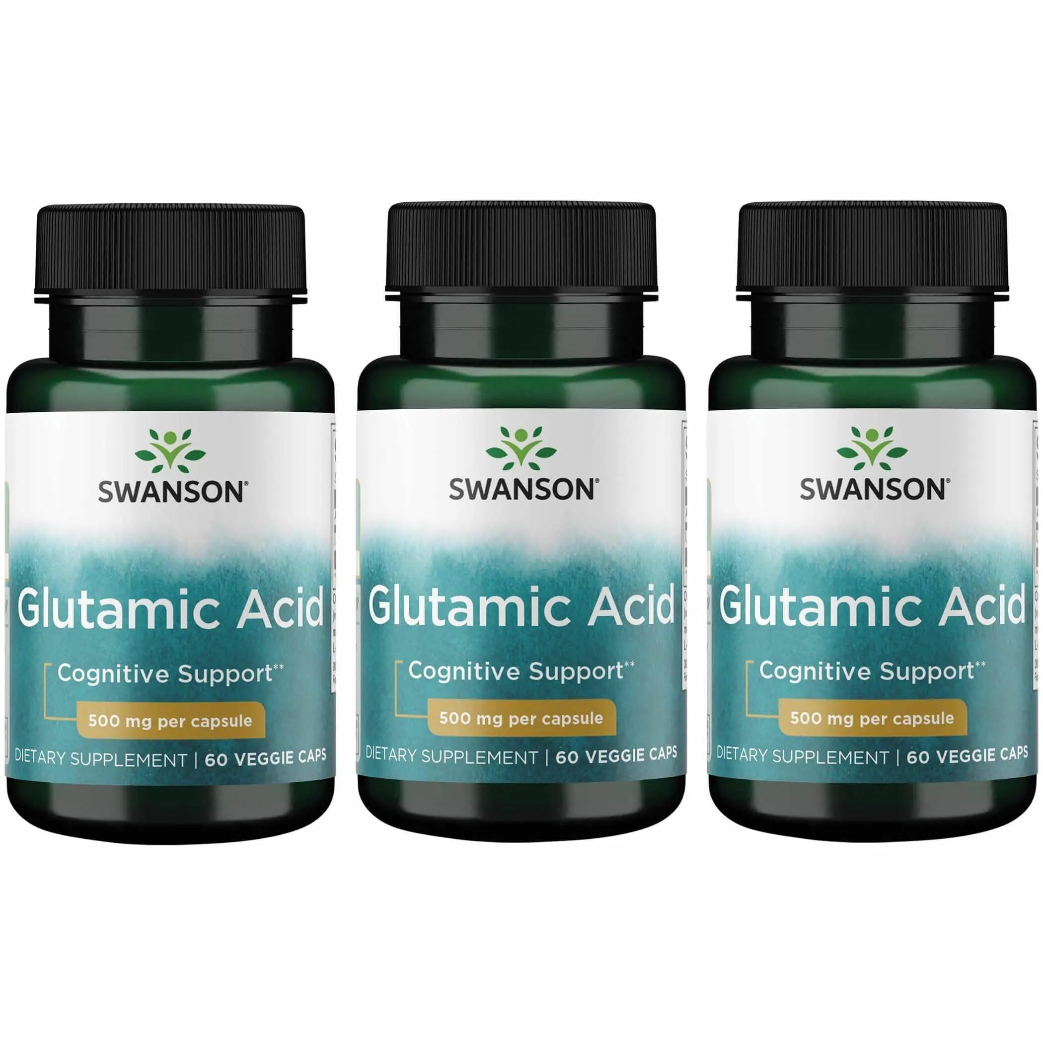 Swanson Amino Acid Glutamic Acid 500 Milligrams 60 Veg Capsules (3 Pack)