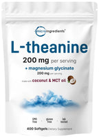 L-Theanine 200mg with Magnesium Glycinate, 400 Coconut MCT Oil Softgels | 2-in-1 Amino Acid & Mineral Complex | Gentle Care All Day & Night