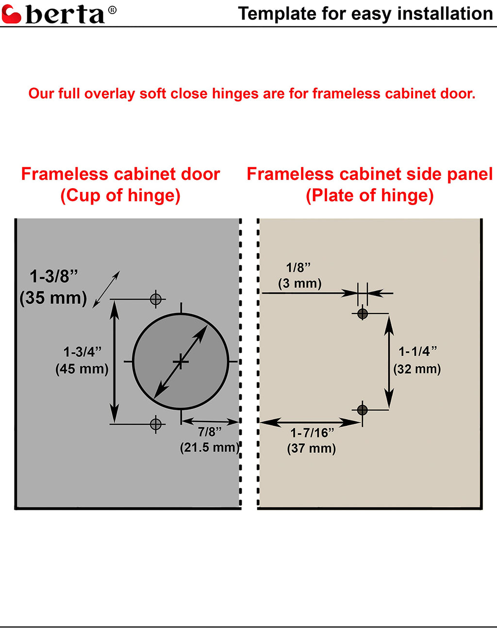 Berta 50-Pack Full Overlay Frameless Soft-Close European Hinges, 110° 3D Adjustable, Clip-On Concealed Kitchen Cabinet Door Hinges with Screws - Ideal for Modern Cabinet
