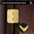 AmzGod Satin Brass Door Hinges - 12 Pack Gold Door Hinges 3.5 Inch Rounded Interior Door Hinge with 5/8" Radius - 3 1/2 Inches Flat Iron Brass Hinges for Residential Standard Doors