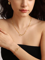 FRUMOS 18K Gold Plated Paperclip Chain Bracelet with Front Spring Ring Clasp, Minimalist Stackable Waterproof Everyday Jewelry for Women