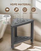 Shower Foot Rest 15in, HDPE Waterproof Shower Stool for Inside Shower, Corner Shower Stool for Shaving Legs with Storage Shelf for Small Space, Shower Step Stool, Plastic Corner Shower Bench, Grey