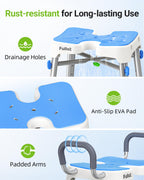 Ergonomic H-Shaped Shower Chair for Elderly and Disabled with Padded Back & Arms,500 lbs Heavy Duty Adjustable Shower Stool Seat for Easy Cleaning, Anti-Slip Bath Chairs for Bathtub