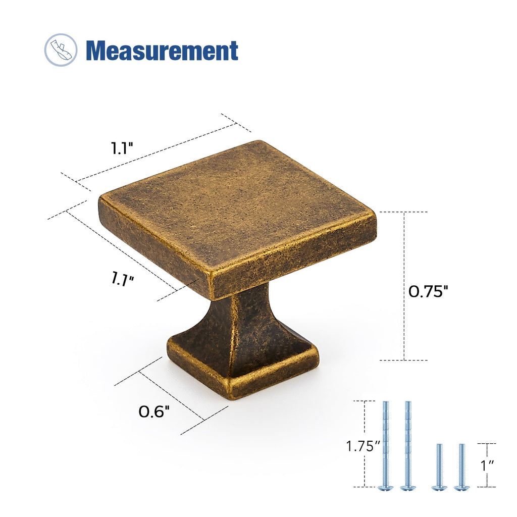 Cabinet Knobs Antique Brass Square Knobs for Cabinets and Drawers Kitchen Hardware 5 Pack