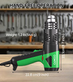 COMTO Heat Gun 1800W Fast Heating 122℉-1202℉ Heavy Duty Hot Air Gun Variable Temperature Control Overheat Protection 2 Speed Air Flow with 4 Nozzles for Crafts, Shrinking Tubing, Vinyl Wrap (SG-1004)