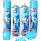 NEON Butane Refill, 11X Ultra-Refined Butane Fuel, 300ml Premium Lighter Fluid with Metal Nozzle & 5 Butane Gas Refill Adapters for Refillable Jet Flame Lighters, Torches, and Culinary Use, 4 Cans