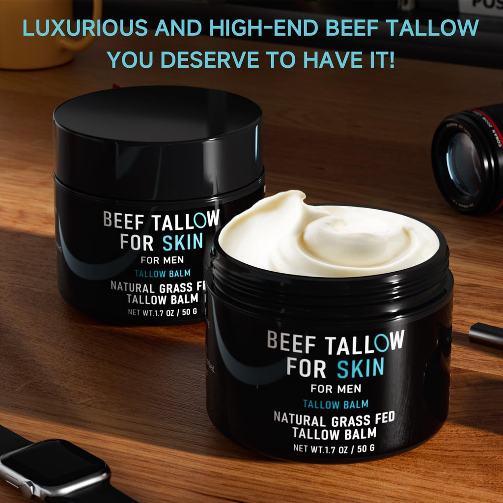 pekinly Beef Tallow for Skin, Beef Tallow Skin Care for Men, Mens Skincare Moisturizer for Face Neck Deeply Nourishing and Moisturizing, Tallow Face Moisturizer for Men