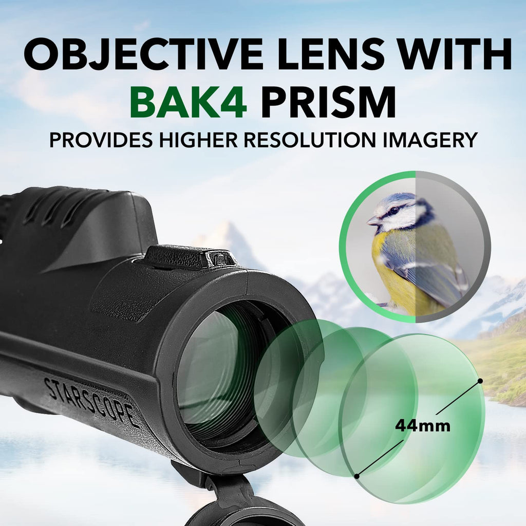 Starscope Monocular Telescope Smartphone Bundle - 10x42 Monoculars for Adults High Powered with Cell Phone Adapter | Bird Watching, Hunting, Hiking Pocket Scope | BAK4 Prism FMC Lens, Waterproof