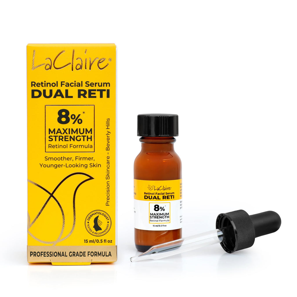 LaClaire 8% Retinol Complex Face Serum - Anti-Ageing, Brightening Neck & Face Serum Helps Firm, Smooth & Nourishes Skin with Lactic Acid, Vitamin A & Retinyl Palmitate - Anti Wrinkle Serums by