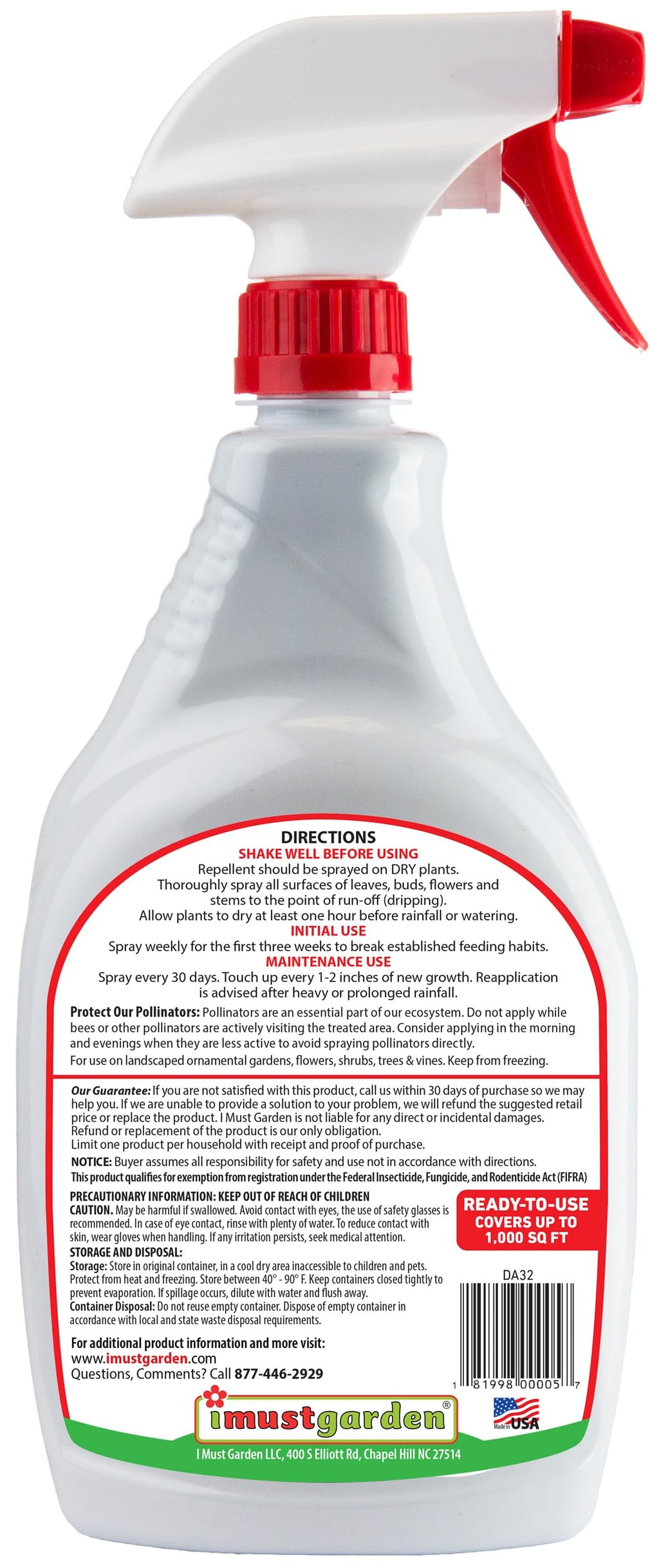 I Must Garden Deer Repellent: Spice Scent Deer Spray for Gardens & Plants – Natural Ingredients – 32oz Ready to Use