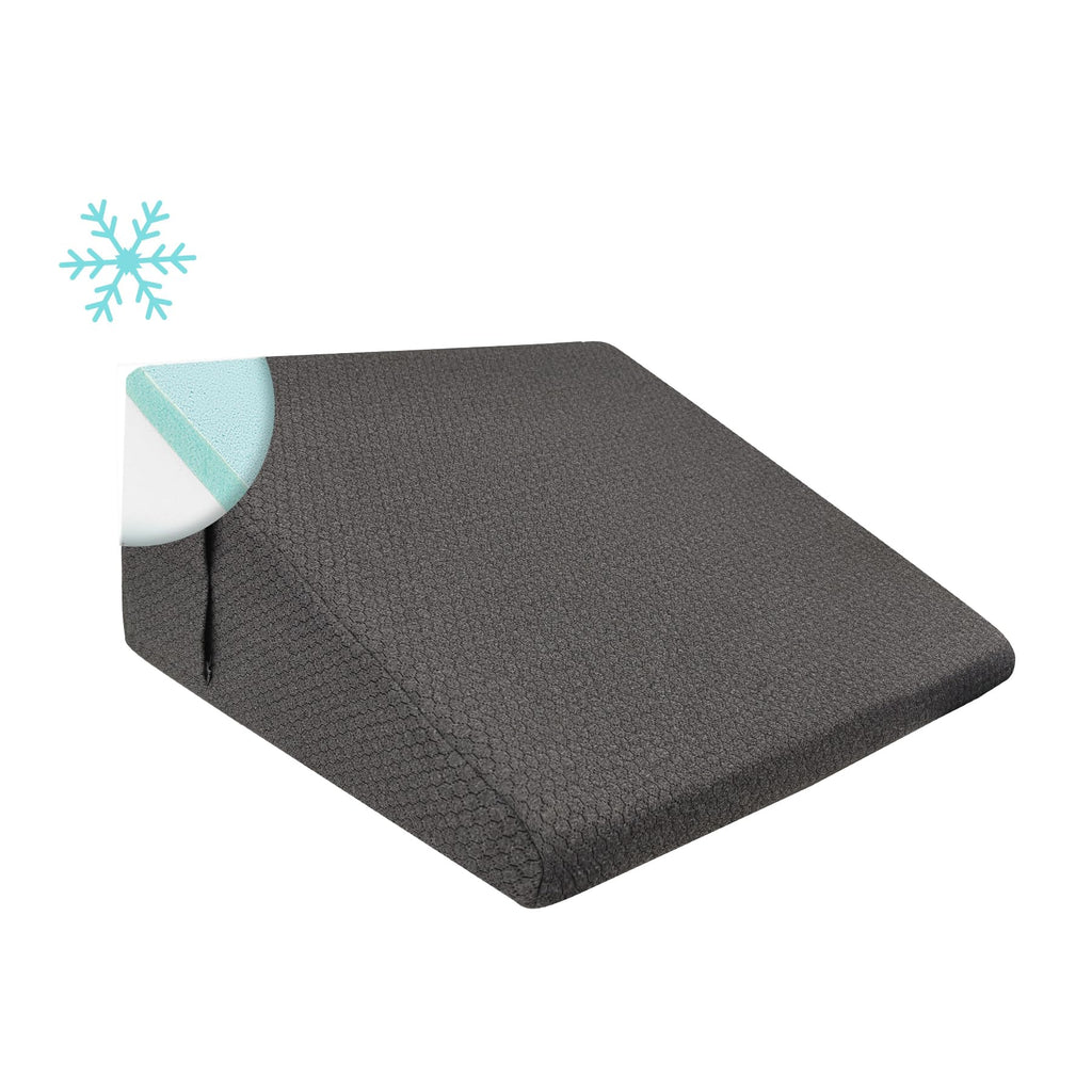 Bedluxe Wedge Pillow, 10 inch Bed Wedge Pillow, Elevated Body Pillow for Back Support, Acid Reflux, Leg, Neck Pain, Snoring, Triangle Pillow Wedge - Cooling Memory Foam Top, Dark Grey