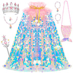 Meland Princess Dress Up for Girls 3-8, Mermaid Cape with Crown, Dress Up Clothes for Girls Birthday Gift, Christmas, Halloween Role Play Costumes, Toys for Kids Toddlers Pretend Play