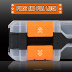 Jack Boss Tool Box with Transparent Lid, Double Side 34-Compartments Organizer Box with Removable Dividers for Hardware, Screws, Bolts, Nails, Beads, Jewelry and Fishing Accessories, Orange, 1 Pack