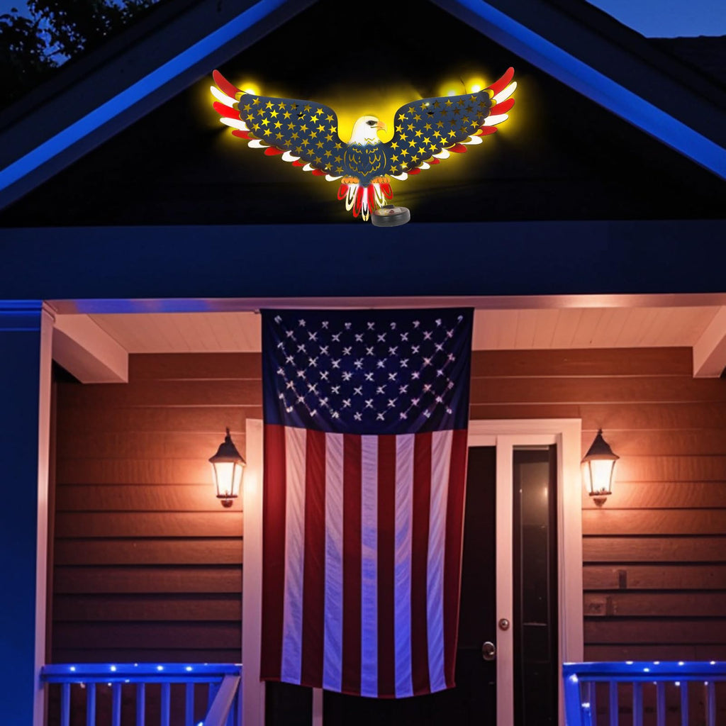 2 Pack 23" American Eagle Metal Wall Art with Solar Lights Outdoor