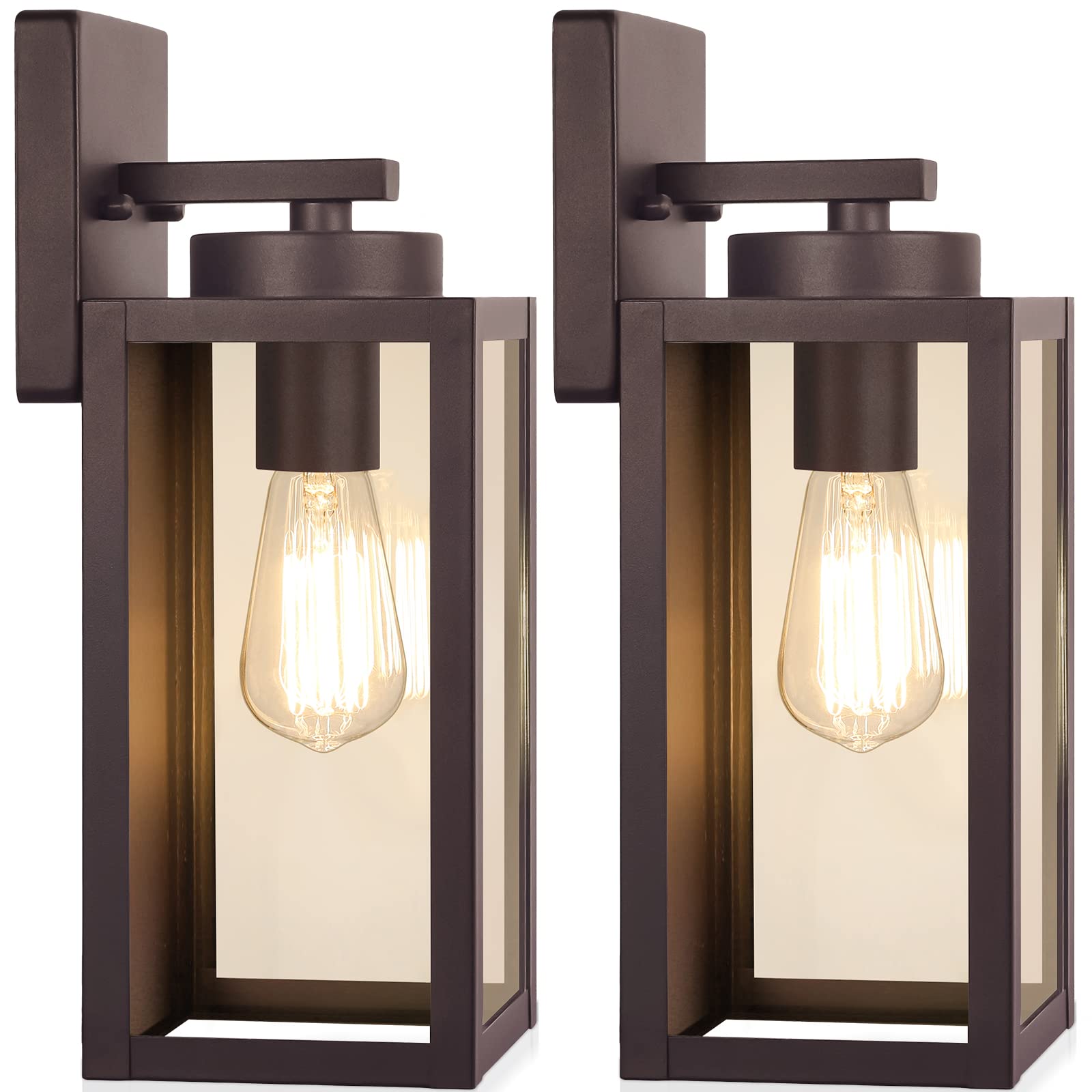 BesLowe Outdoor Wall Light Fixtures, Exterior Waterproof Wall Lanterns, Brown Porch Sconces Lighting with E26 Sockets, Modern Outside Lights for House Patio Front Door Entryway, 2-Pack