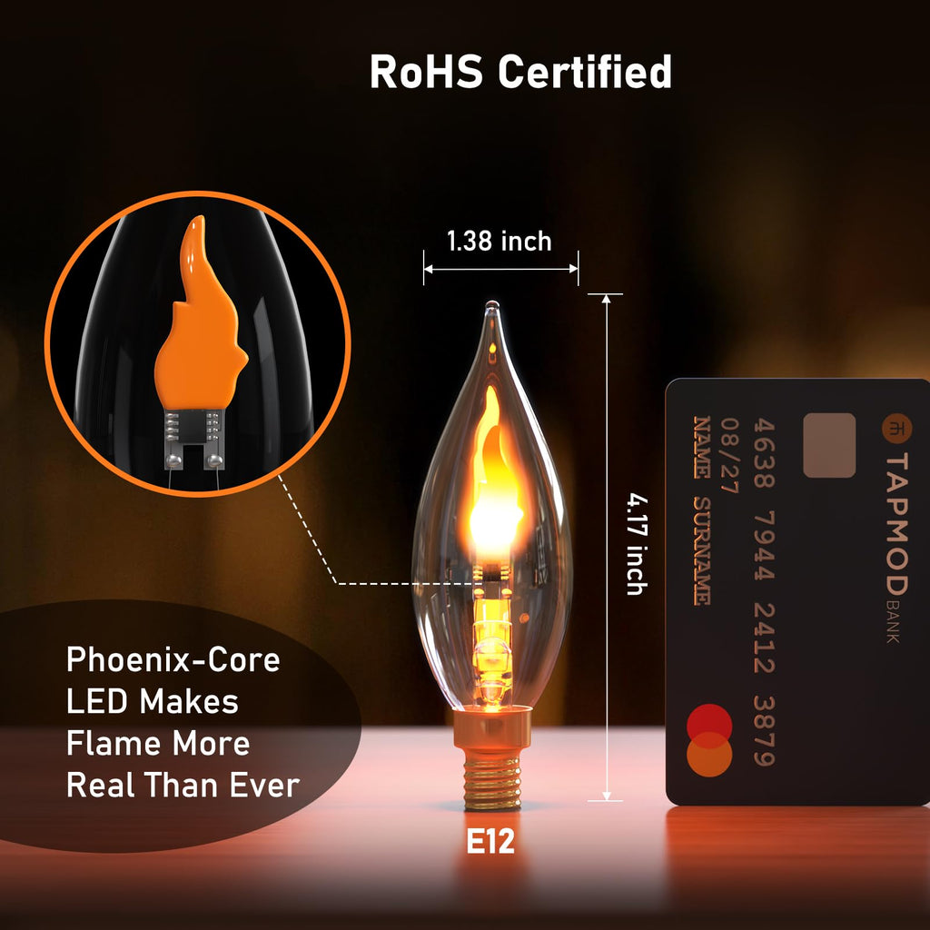 Hompavo Upgraded Flame Light Bulbs, E12 Chandelier Base Candelabra Flickering Fire Light Bulb, Clear Candle Light for Halloween Christmas Party Porch Indoor Outdoor Home Decorations - C35/6 Pack