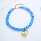 WOWORAMA Chunky Heart Necklace for Women Light Blue Resin Beaded Necklaces with Puffy Heart Pendant Chunky Statement Necklace Boho Trendy Summer Jewelry