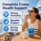 ZERBI Cruise Gummies, Immune Support, Travel Immunity Defense & Energy, with Vitamin C, Zinc, Elderberry, 60 Chewable Gummies