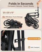 PAWLALA Pet Stroller with Detachable Carrier for Small & Medium Dogs & Cats, Smooth Comfort Ride with Shock-Absorbing Suspension, Foldable Dog Stroller, Compact Storage (Midnight Black)