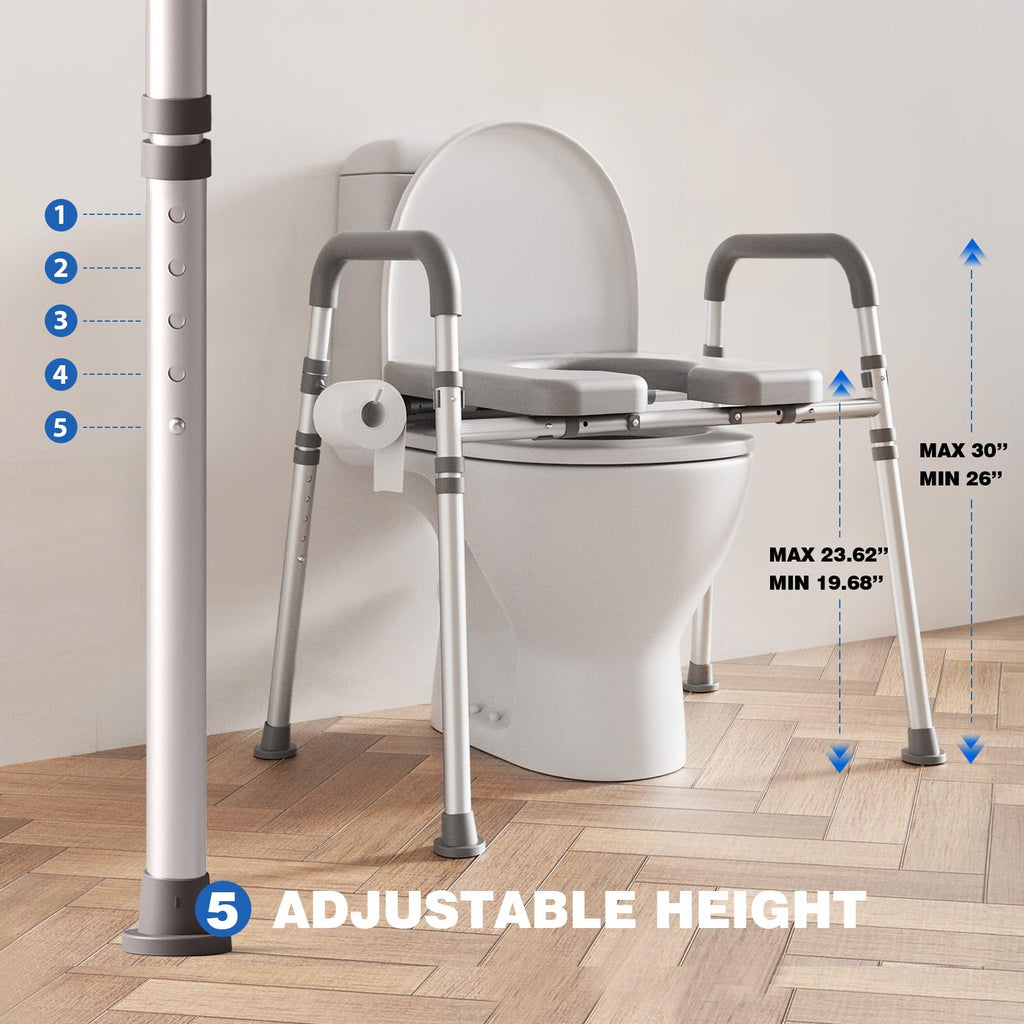 Loyoda Toilet Seat Risers for Seniors, Raised Toilet Seat with Padded Handles & Seat, 400 LBS Raised Toilet Seat with Adjustable Height & Width for Pregnant, Disabled, Handicapped,(Gray)